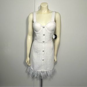 Klesis NWT Cocktail Party Cotton Feather Trim Dress S/XS